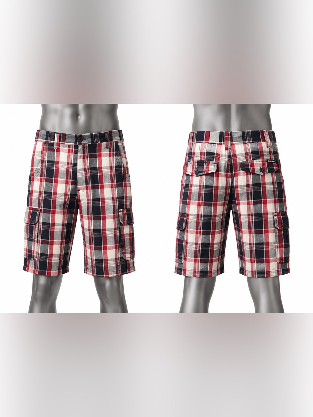 Airwalk Red, Black & White Plaid Cargo Shorts